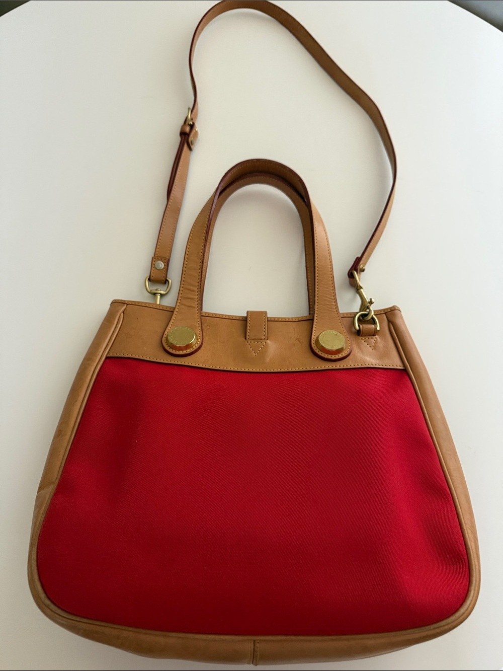 Dooney & Bourke Vintage Cabriolet Red Canvas and Tan Leather Shoulder Bag - Picture 2 of 16